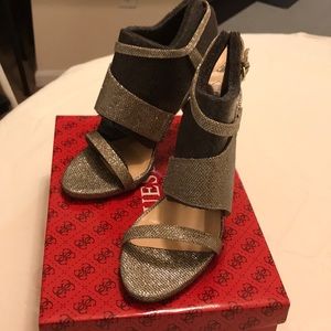 Gold Frabric heels. 4”